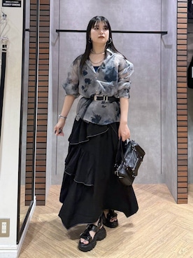 「PAGEBOY（ページボーイ）の【2WAY仕様】スタッズミニボストンバッグ（ショルダーバッグ、ブラック系）」を使った、myuさん（レディース・158cm）の夏コーディネート