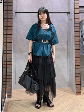 「PAGEBOY（ページボーイ）のモードバックルベルト3（ベルト、ブラック系）」を使った、myuさん（レディース・158cm）の春コーディネート