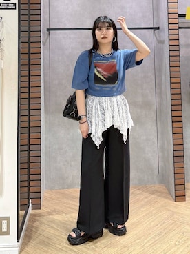 「PBLIM（ページボーイリム）の《UNISEX/３WAYで使える》７ポケットショルダーバッグ（ショルダーバッグ、ブラック系）」を使った、myuさん（レディース・158cm）の春コーディネート