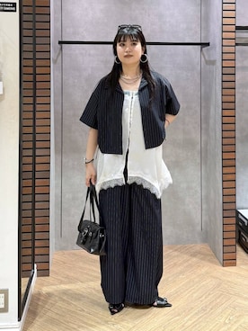 「PAGEBOY（ページボーイ）の＜自宅で洗える！イージーケア＞ スクエアネックリブタンク（タンクトップ、ブルー系）」を使った、myuさん（レディース・158cm）の夏コーディネート