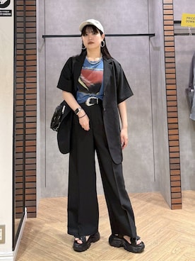 「PAGEBOY（ページボーイ）のヴィンテージバックルベルト（ベルト、ブラック系）」を使った、myuさん（レディース・158cm）の春コーディネート