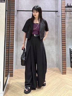 「PAGEBOY（ページボーイ）の【2WAY仕様】スタッズミニボストンバッグ（ショルダーバッグ、ブラック系）」を使った、myuさん（レディース・158cm）の夏コーディネート