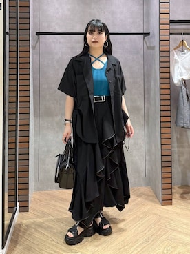 「PAGEBOY（ページボーイ）のモードバックルベルト3（ベルト、ブラック系）」を使った、myuさん（レディース・158cm）の春コーディネート