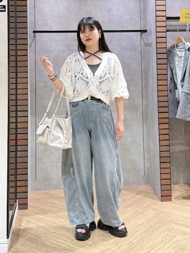 「PAGEBOY（ページボーイ）のモードバックルベルト3（ベルト、ブラック系）」を使った、myuさん（レディース・158cm）の春コーディネート