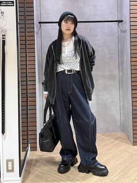 「PAGEBOY（ページボーイ）のレースアップトラックブーツ【ストレッチ/抗菌防臭/軽量/美脚】（ブーツ、ブラック系）」を使った、myuさん（レディース・158cm）の秋コーディネート