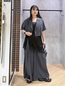 「PAGEBOY（ページボーイ）の【2WAY仕様】スタッズミニボストンバッグ（ショルダーバッグ、ブラック系）」を使った、myuさん（レディース・158cm）の夏コーディネート