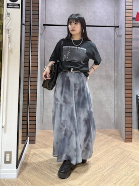 「PAGEBOY（ページボーイ）のモノトーンフォトTシャツ【選べる着丈】（Tシャツ/カットソー、ブラック系）」を使った、myuさん（レディース・158cm）の夏コーディネート