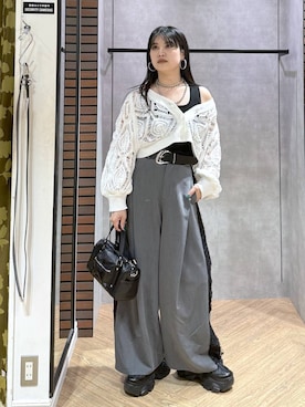 「PAGEBOY（ページボーイ）の【2WAY仕様】スタッズミニボストンバッグ（ショルダーバッグ、ブラック系）」を使った、myuさん（レディース・158cm）の夏コーディネート