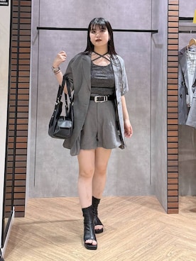 「PAGEBOY（ページボーイ）のモードバックルベルト3（ベルト、ブラック系）」を使った、myuさん（レディース・158cm）の春コーディネート