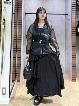 「PAGEBOY（ページボーイ）の【2WAY仕様】スタッズミニボストンバッグ（ショルダーバッグ、ブラック系）」を使った、myuさん（レディース・158cm）の夏コーディネート