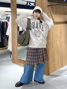 「PBLIM（ページボーイリム）のアイテム（スカート）」を使った、myuさん（レディース・158cm）の秋コーディネート