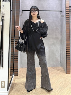 「PAGEBOY（ページボーイ）のレースドッキングイレヘムキャミワンピース（チュニック、ブラック系）」を使った、myuさん（レディース・158cm）の夏コーディネート