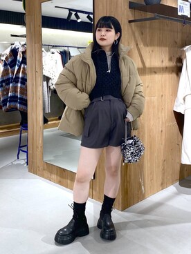 「PAGEBOY」｜「アイテム（ダウンジャケット/コート）」を使った、myuさん（レディース・158cm）の冬コーディネート
