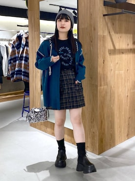 「PAGEBOY（ページボーイ）のニットビーニー（ニットキャップ/ビーニー）」を使った、myuさん（レディース・158cm）の冬コーディネート