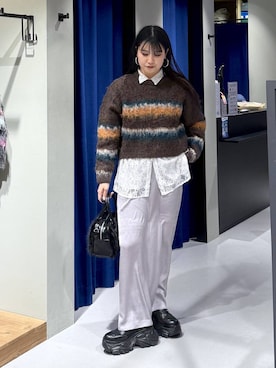 「アイテム（ボストンバッグ、ブラウン系）」を使った、myuさん（レディース・160cm）の冬コーディネート