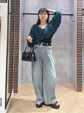 「PAGEBOY（ページボーイ）のヴィンテージバックルベルト（ベルト、ブラック系）」を使った、myuさん（レディース・158cm）の夏コーディネート