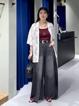 「アイテム（タンクトップ、レッド系）」を使った、myuさん（レディース・160cm）の夏コーディネート