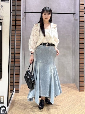 「PAGEBOY（ページボーイ）のヴィンテージバックルベルト（ベルト、ブラック系）」を使った、myuさん（レディース・158cm）の夏コーディネート