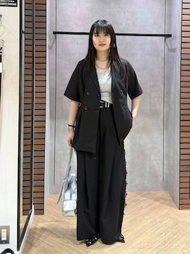 「PAGEBOY（ページボーイ）のモードバックルベルト3（ベルト、ブラック系）」を使った、myuさん（レディース・158cm）の夏コーディネート