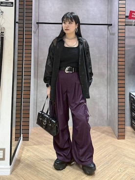 「PAGEBOY（ページボーイ）のレースジャガードシアーシャツ（シャツ/ブラウス、ブラック系）」を使った、myuさん（レディース・158cm）の夏コーディネート