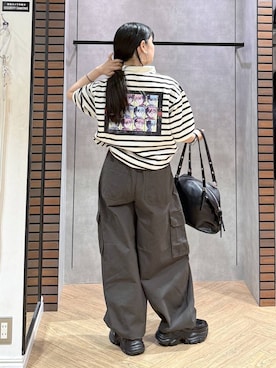「PAGEBOY（ページボーイ）のモードバックルベルト3（ベルト、ブラック系）」を使った、myuさん（レディース・158cm）の春コーディネート