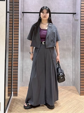 「PAGEBOY（ページボーイ）の【2WAY仕様】スタッズミニボストンバッグ（ショルダーバッグ、ブラック系）」を使った、myuさん（レディース・158cm）の夏コーディネート