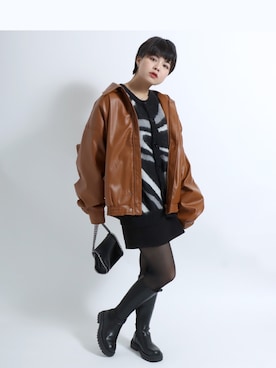 「フェイクレザー」｜「アイテム（その他）」を使った、Salong hameu【Official】さん（レディース・165cm）の冬コーディネート