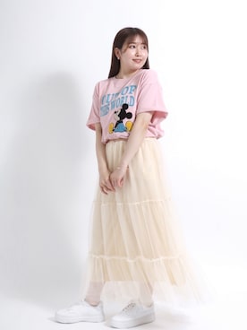 「ディズニーコーデ」｜「アイテム（ピンク系）」を使った、Salong hameu【Official】さん（レディース・156cm）の夏コーディネート