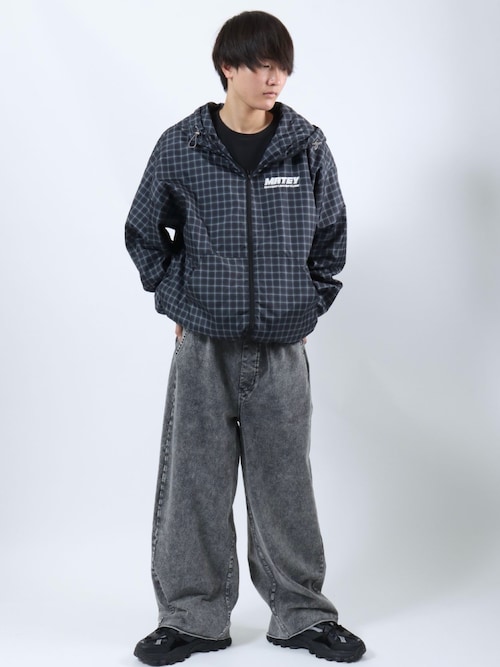 セール】ワンポイントロゴ刺繍チェック ジップパーカー/フードブルゾン