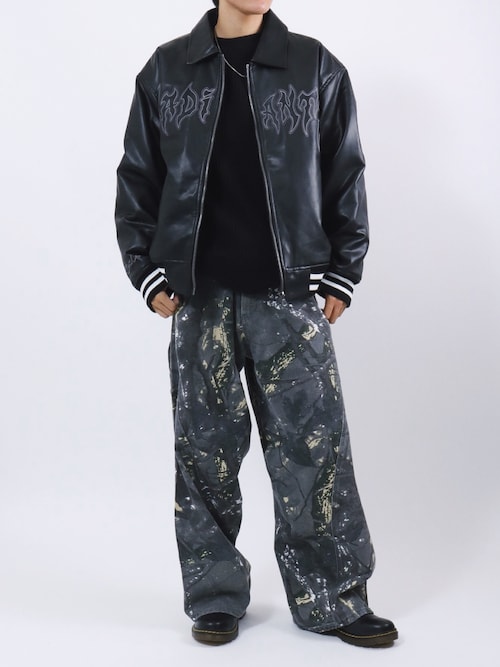 セール】グランジテイストなトライバルロゴ刺繍 フェイクレザー