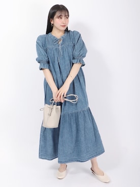 「デニムワンピース」｜「アイテム（その他）」を使った、Salong hameu【Official】さん（レディース・156cm）の夏コーディネート