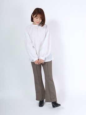 「センタープレスパンツ」｜「アイテム（その他）」を使った、Salong hameu【Official】さん（レディース・157cm）の冬コーディネート