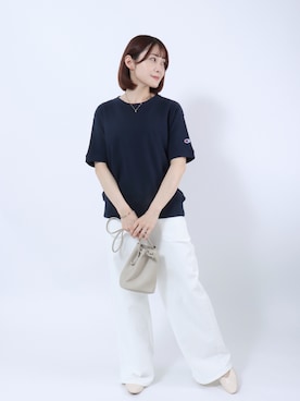 「Champion（チャンピオン）のアイテム（トップス）」を使った、Salong hameu【Official】さん（レディース・157cm）の春コーディネート
