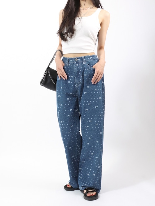 未使用に近い♡ Bluelea ブルレア ドットデニム パンツ ズボン ブラック 未使用に近い♡ Bluelea ブルレア ドットデニム パンツ ズボン