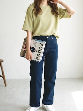 「Salong hameu（サロン ハミュー）の接触冷感 UVケア シワになりにくい カットソー楊柳ワイドTシャツ/レディース 半袖（Tシャツ/カットソー、グリーン系）」を使った、Salong hameu【Official】さん（レディース・160cm）の夏コーディネート
