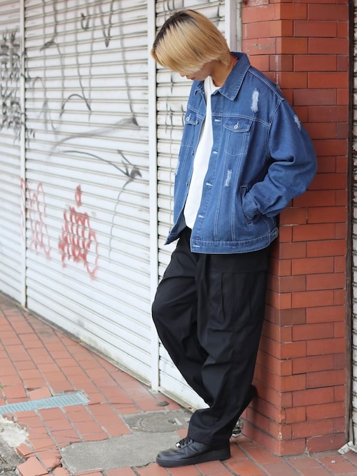 セール】ビッグシルエット ケミカルウォッシュデニム・ダメージ加工