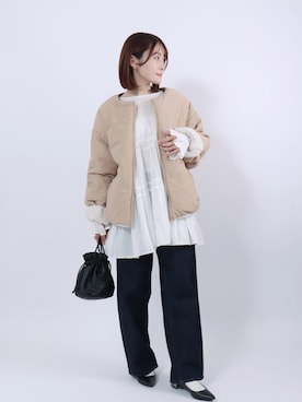 「アイテム（ノーカラージャケット）」を使った、Salong hameu【Official】さん（レディース・157cm）の冬コーディネート