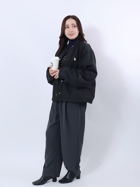 「アイテム（ノーカラージャケット）」を使った、Salong hameu【Official】さん（レディース・156cm）の冬コーディネート