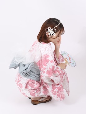 「浴衣コーデ」｜「アイテム（その他）」を使った、Salong hameu【Official】さん（レディース・157cm）の夏コーディネート