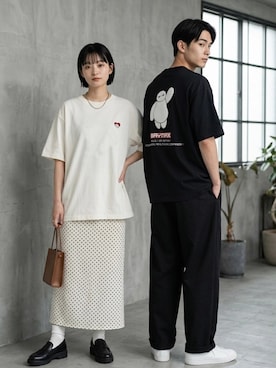 「Disney（ディズニー）のDisney（ディズニー）キャラクターTシャツ/ミッキーマウス ミニーマウス ベイマックス ズートピア/半袖 ビッグシルエット/ メンズ レディース（Tシャツ/カットソー、ブラック系）」を使った、Salong hameu【Official】さん（メンズ・175cm）の夏コーディネート