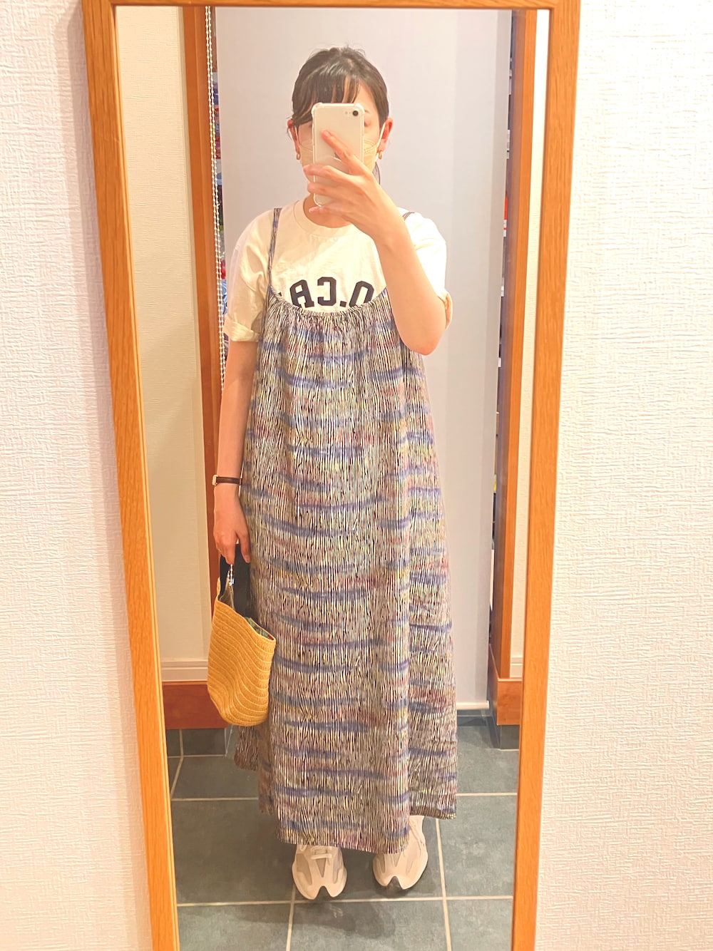 「休日スタイル、ミクスタ、mixta、town」｜「UNIQLOのアイテム（バッグ、イエロー系）」を使った、ぴっぴさん（レディース・157cm）の夏コーディネートの1枚目の写真