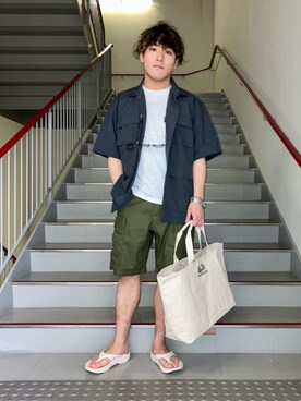 「FRUIT OF THE LOOM（フルーツオブザルーム）のアイテム（バッグ）」を使った、さとすけさん（メンズ・164cm）の春コーディネート