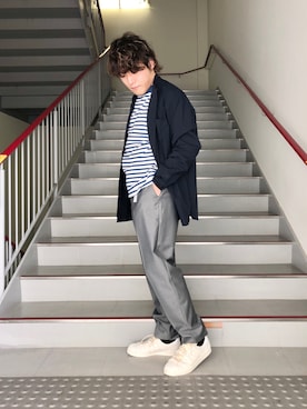 「FORK&SPOON」｜「アイテム（スラックス）」を使った、さとすけさん（メンズ・164cm）の春コーディネート