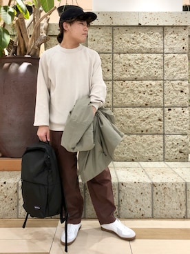 「WOOLRICH（ウールリッチ）のアイテム（帽子）」を使った、さとすけさん（メンズ・163cm）の秋コーディネート