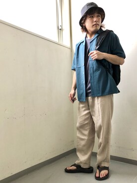 「URBAN RESEARCH DOORS（アーバンリサーチドアーズ）のハードマンズリネン 2タックトラウザー（その他パンツ）」を使った、さとすけさん（メンズ・164cm）の夏コーディネート