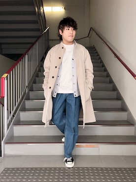 「URBAN RESEARCH」｜「アイテム（ステンカラーコート）」を使った、さとすけさん（メンズ・164cm）の春コーディネート