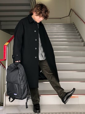 「patagonia」｜「アイテム（ステンカラーコート）」を使った、さとすけさん（メンズ・163cm）の冬コーディネート