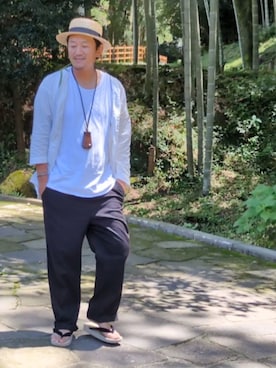 「ROTAR（ローター）のアイテム（帽子）」を使った、アメイキさん（メンズ・177cm）の夏コーディネート