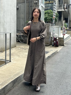 「袖ボリューム」｜「アイテム（ワンピース/ドレス）」を使った、おかじ(ま)さん（レディース・160cm）の夏コーディネート