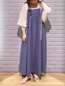 「チェックワンピース」｜「アイテム（スリッポン）」を使った、wakanaさん（レディース・153cm）の春コーディネート
